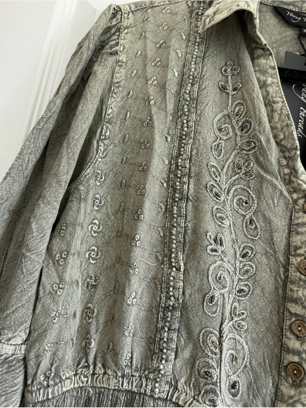 Young Threads Embroidered Olive Green Tunic Dress - Picture 5 of 9